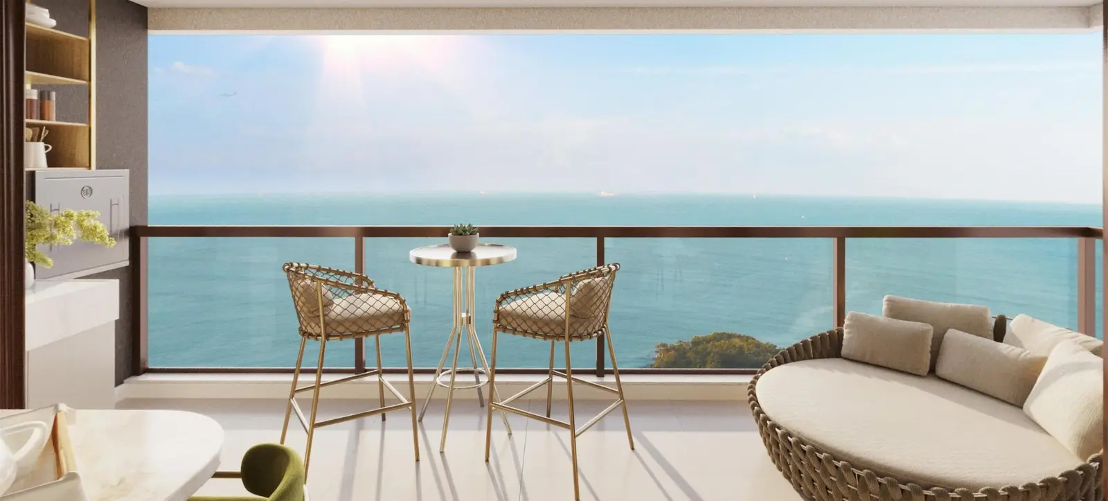 Sacada de um apartamento do Marena com vista para o mar